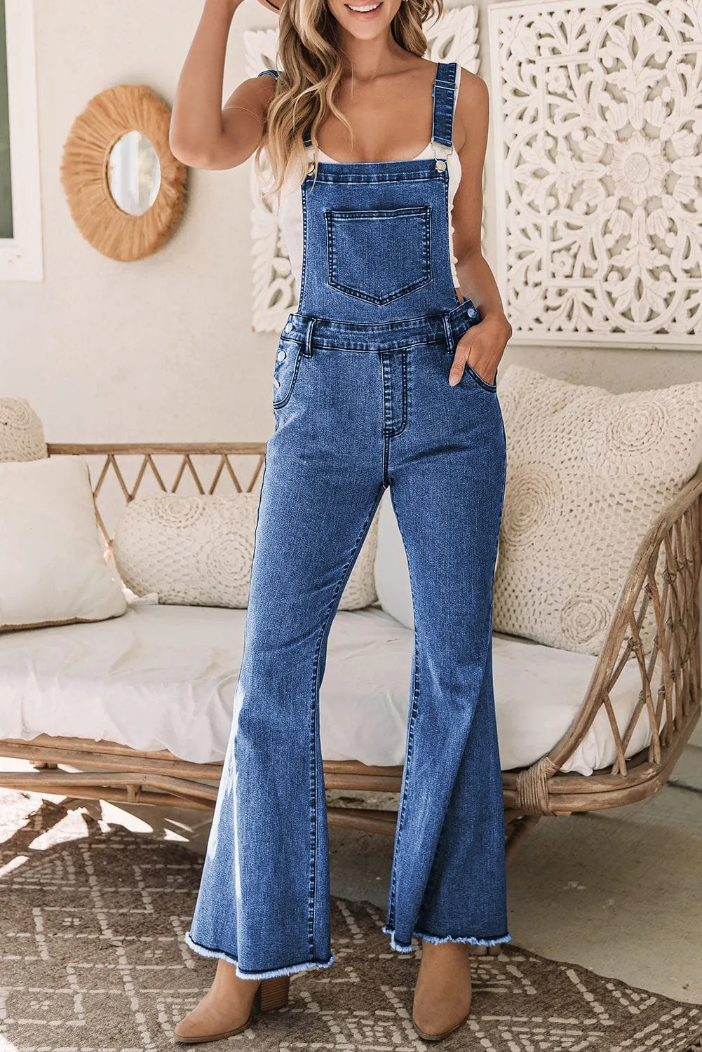 Casual Denim Bell Bottom Jumpsuit