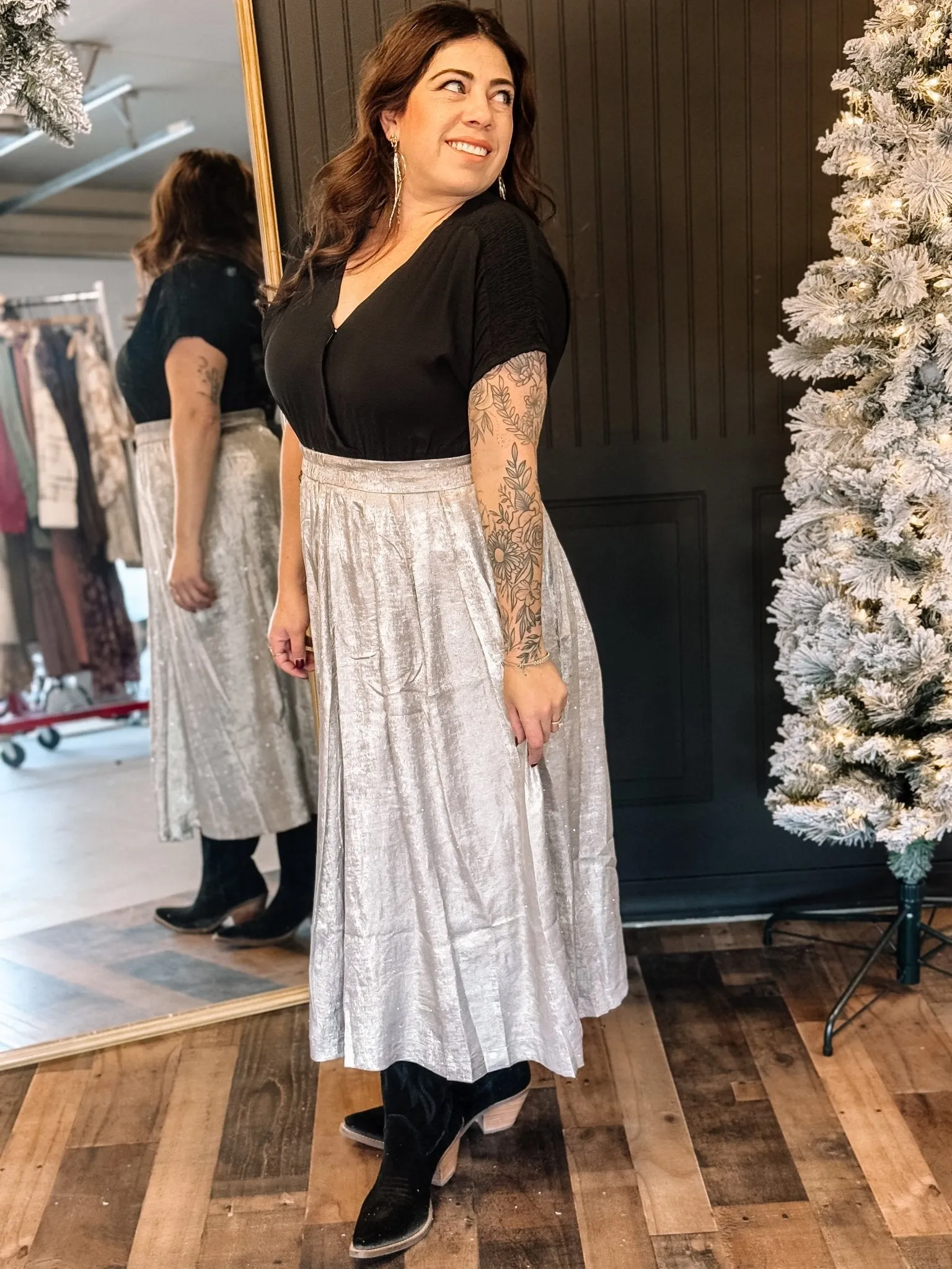 Sparkling Sleigh Holiday Christmas Midi Skirt, Champagne