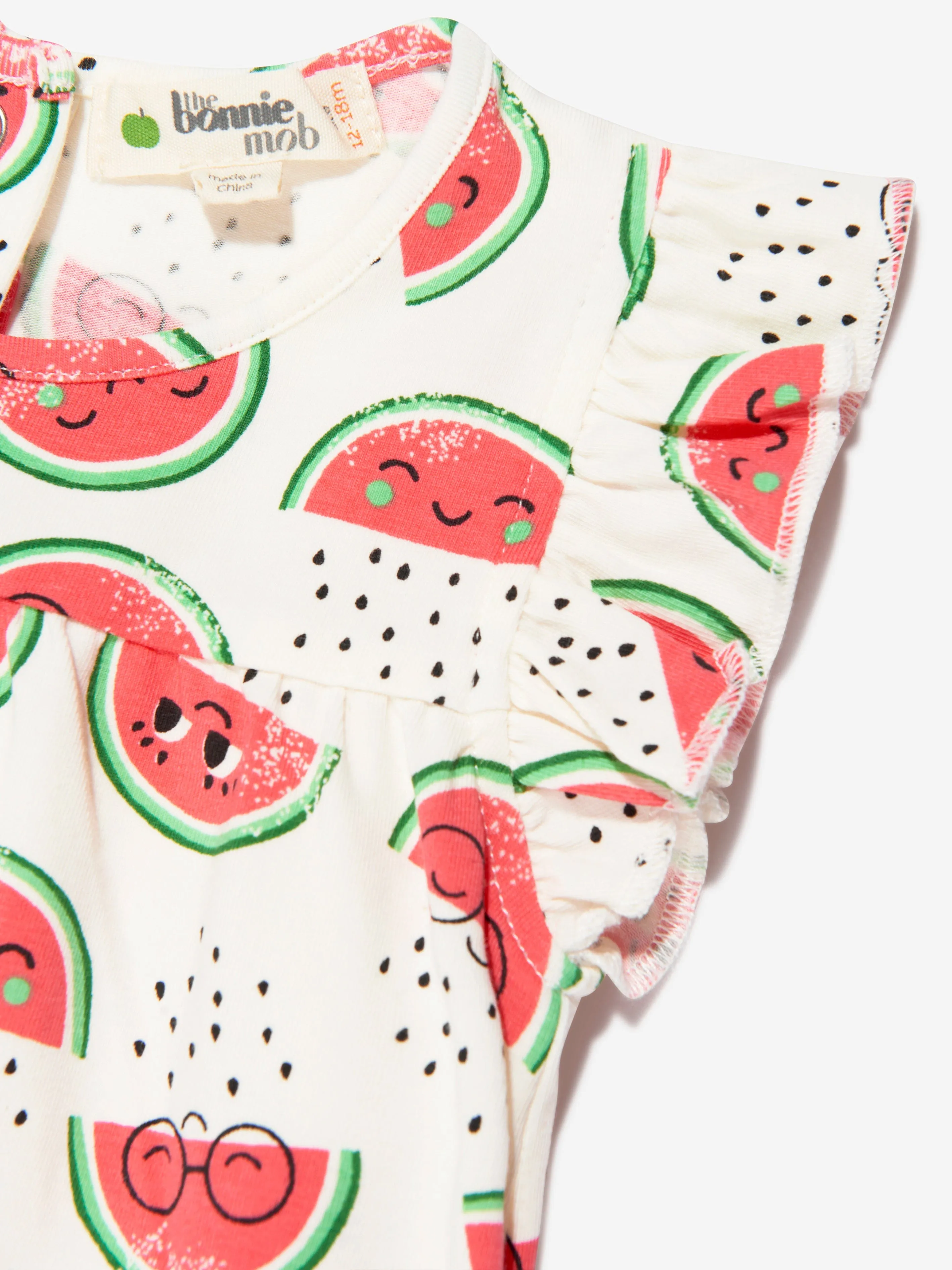 The Bonnie Mob Girls Organic Cotton Watermelon Jumpsuit in Ivory